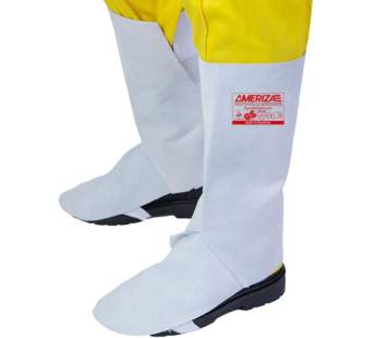 Ameriza Torch Shoe Cover, Leather Welding Leg Guard With Piping