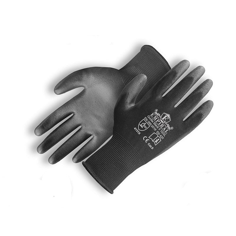 Gorilla Black II, Black Polyester Liner with Black PU Palm Coated Gloves